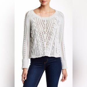 Cross Cable Knit Pullover Sweater Gray/Blue Combo